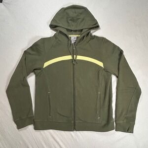 VTG C9 by Champion Womens Waffle Knit Full Zip Hoodie Olive Green Lime Stripe M‎